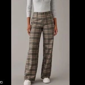 American Eagle Plaid Super Hi Rise Baggy Wide Leg Pants Trouser size 8 short.